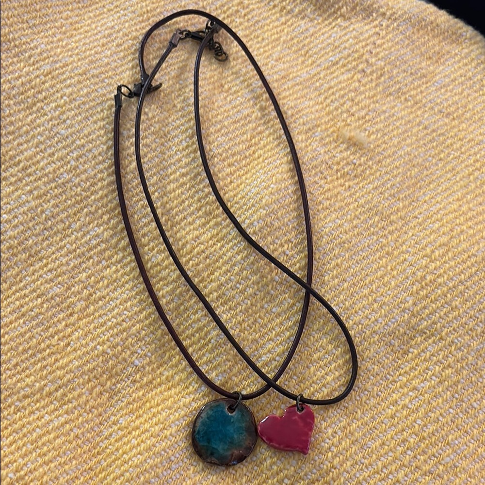 Handcrafted Pendant Necklace Set on leather cord